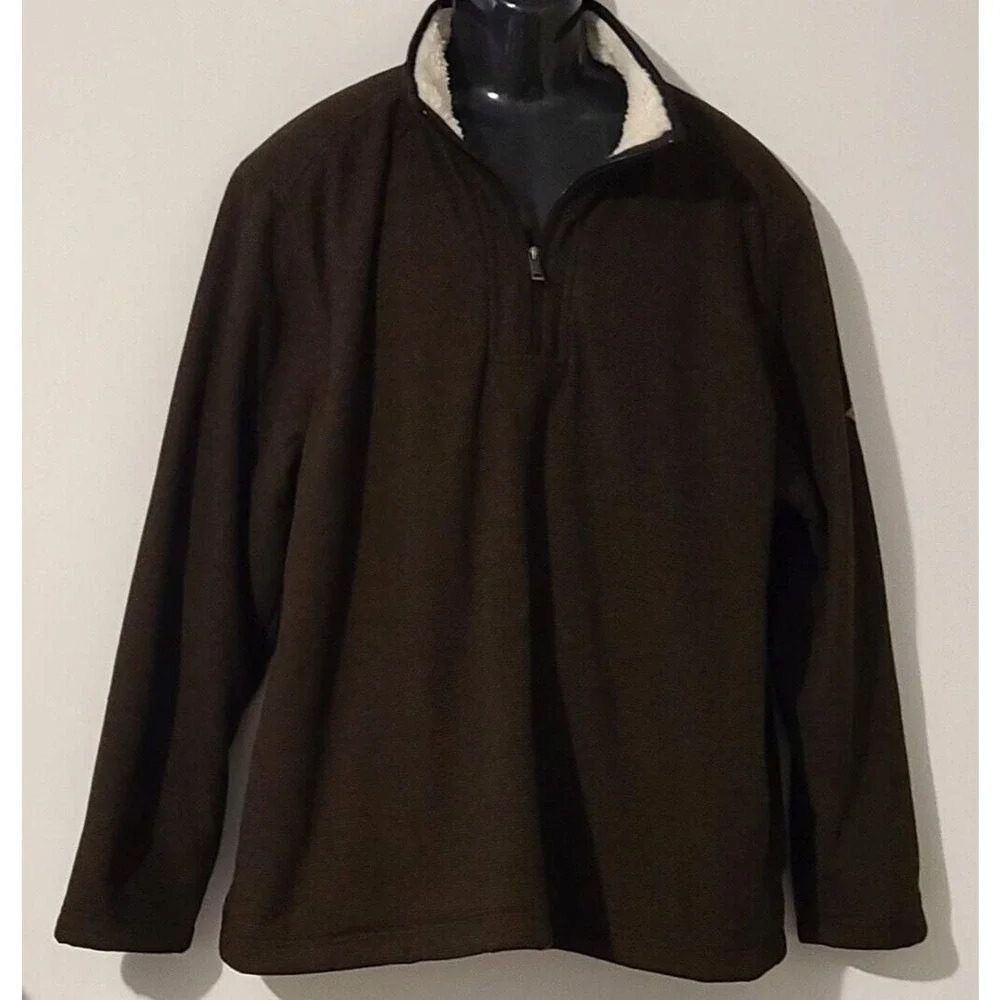 MEN'S ORVIS FLEECE LINED SWEATER SWEATSHIRT PULLOVER KNIT BROWN BLACK SZ XXL EUC